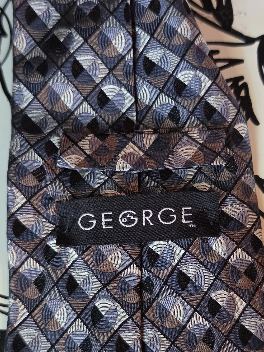 George All Silk Geometric Necktie Grey Blue Brown Pattern Classic